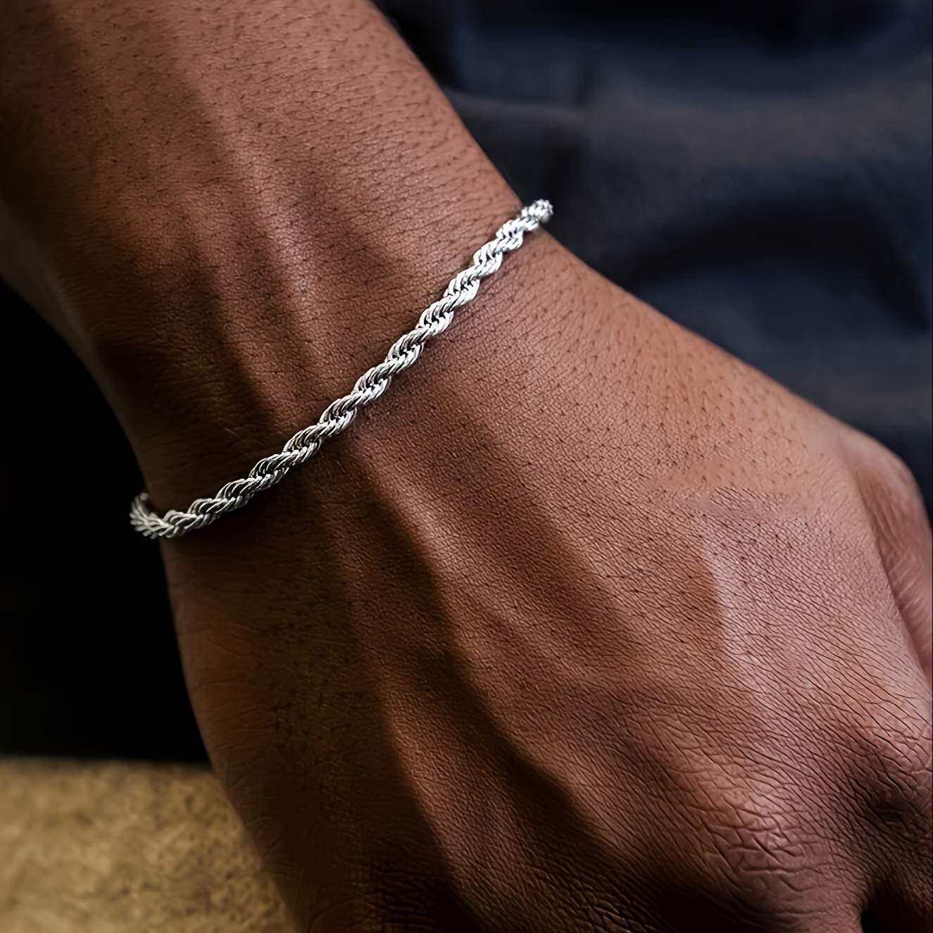 Stylish Minimalist Men's Stainless Steel Twisted Rope Chain Bracelet